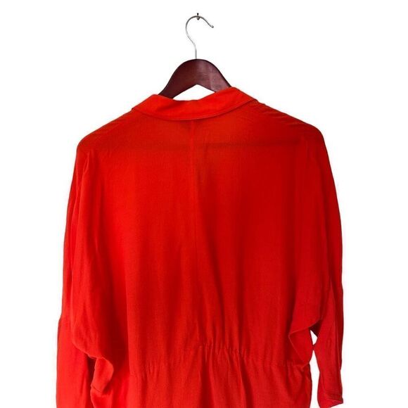 NWT NEW TopShop Petite Tie Waist 3/4 Sleeve Solid Vibrant Orange Tunic Size 0 - Picture 6 of 11